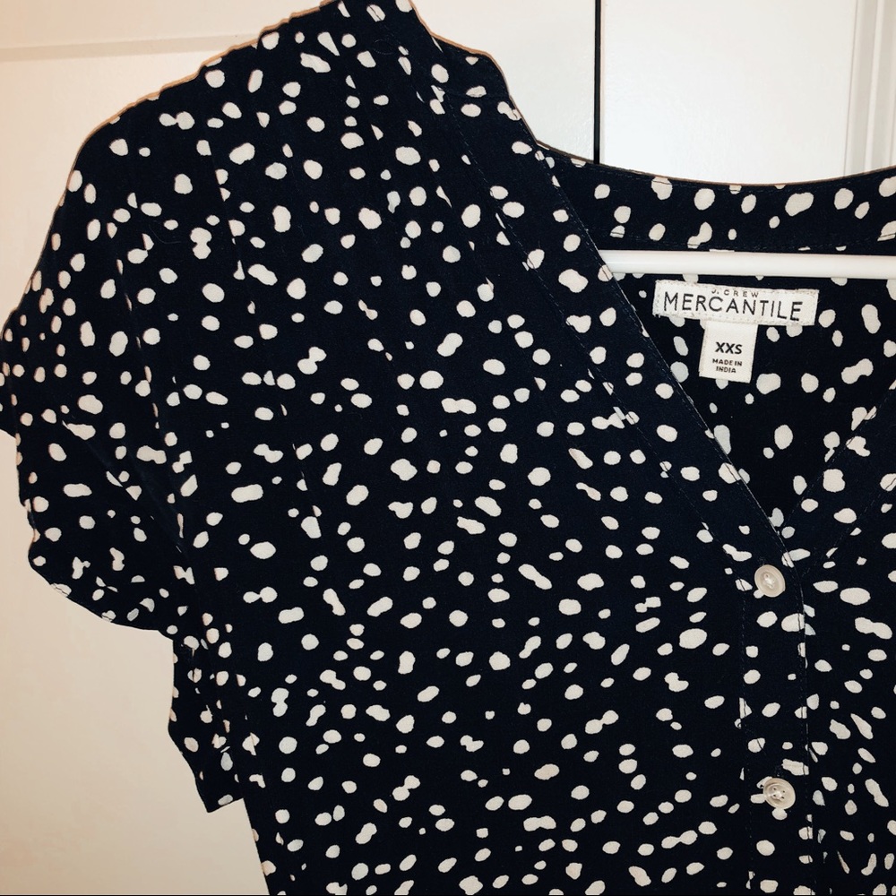 XXS J. Crew Navy Polka Dot Blouse